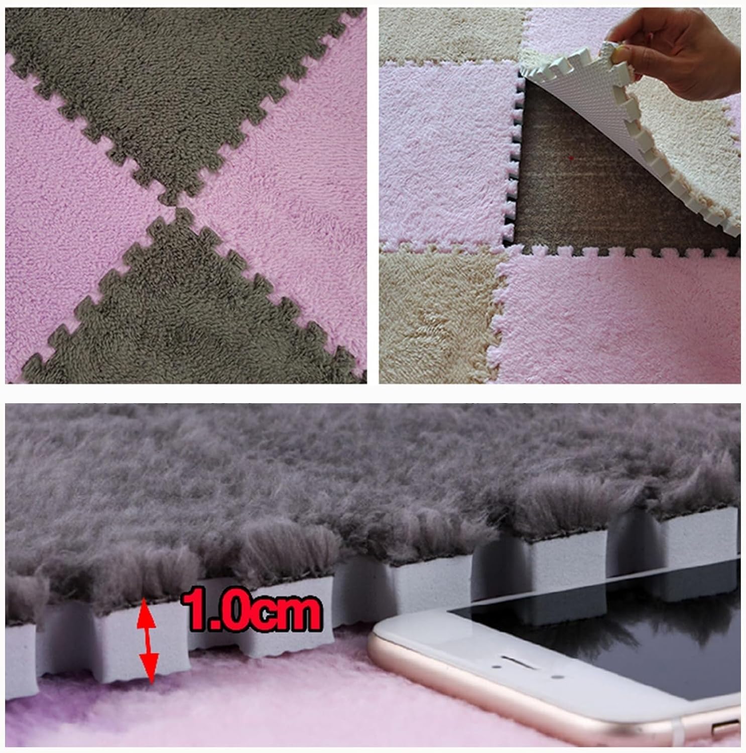40pcs Plush Anti-Slip Puzzle Foam Floor Mat, Interlocking Carpet Tiles Jigsaw Rug Carpet, for Home Living Room Bedroom(Dark Purple+Gray)