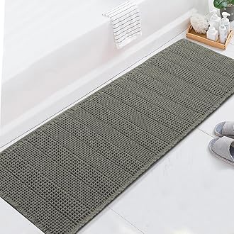 H.VERSAILTEX Upgraded Waffle Runner Rug Super Absorbent Bathroom Mats Non Slip Bath Rugs for Bathroom Floor Machine Washable Dry Fast Bathroom Rugs for Beside Tub, 24" x 72", Smokey Olive