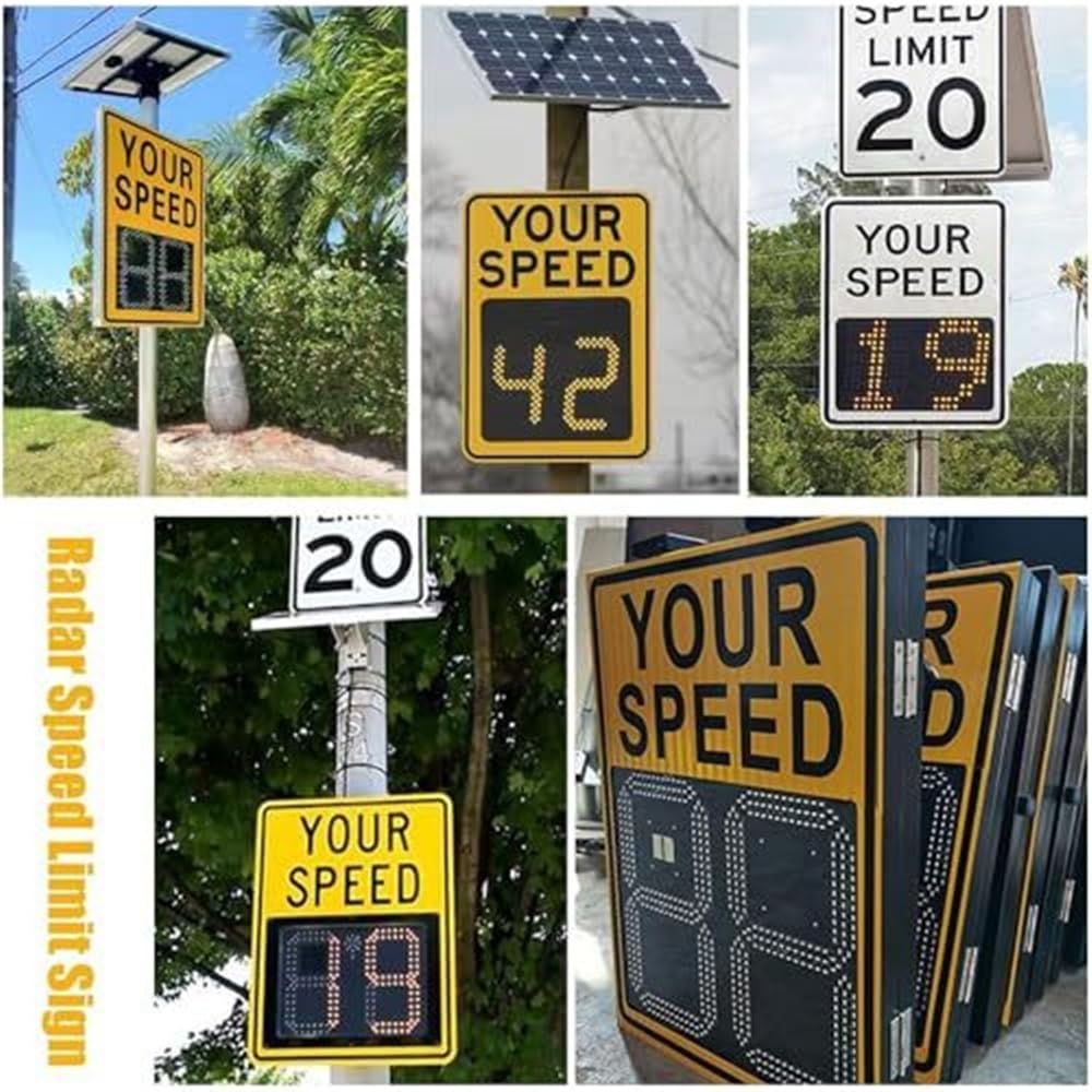 Señal De Visualización Velocidad Radar LED con Energía Solar, Advertencia, Indicador Límite, Alerta Seguridad Vial, Dispositivo Control Tráfico 60x90 Cm