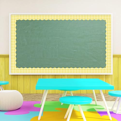 Miniatura 4 de Whaline Bordes de tablón de anuncios de primavera de 164 pies, 5 rollos troquelados de color rosa pastel, azul, amarillo y verde, tiras enrolladas