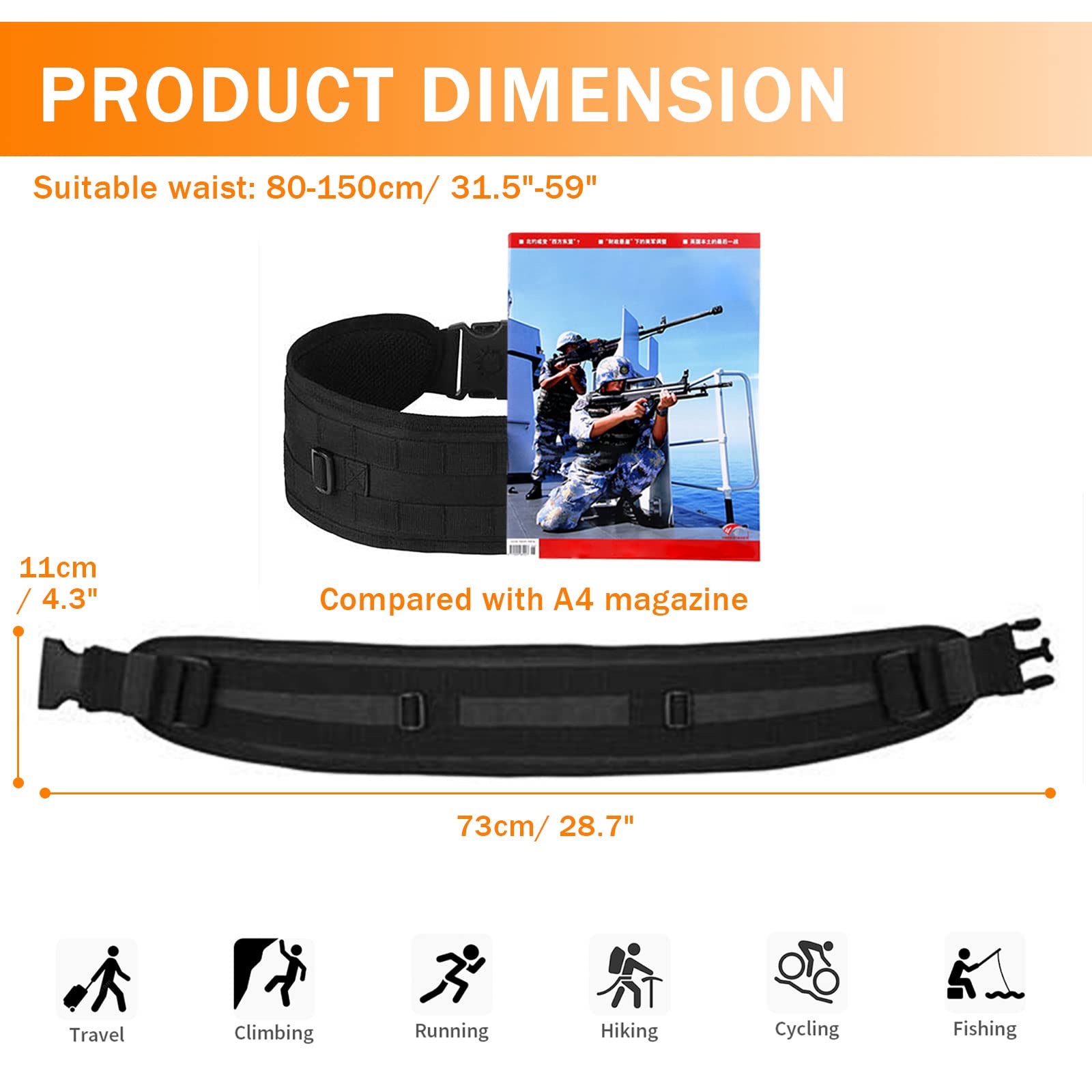 Huntvp Cinturone Molle Cintura Tattica Militare Imbottita per Softair Caccia Outdoor Trekking