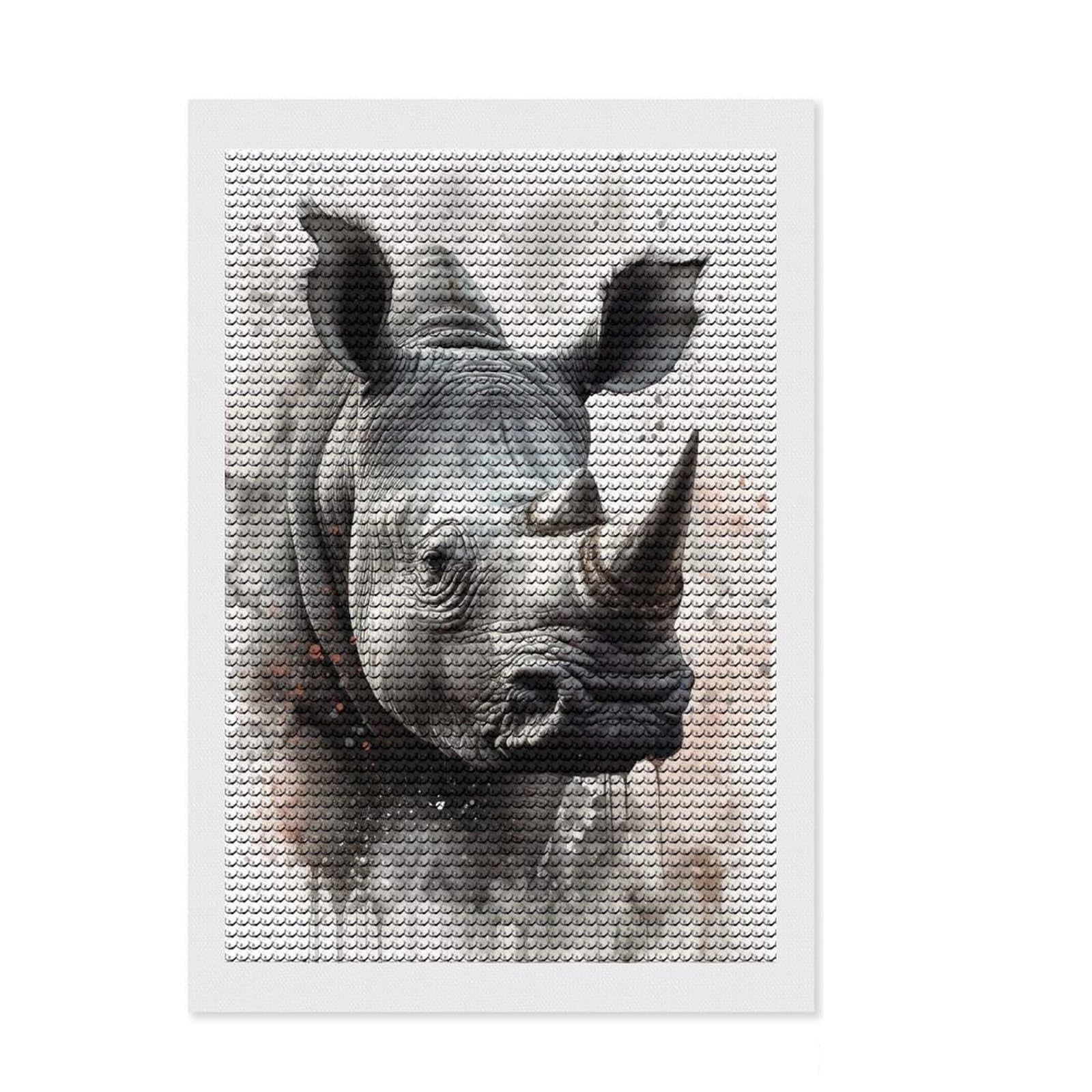 Junmoney Rhinoceros Watercolor Diamond Painting Kit 8"x12", Christmas Gift, for Beginners, Full Kit Included, Aesthetic Room Decor, Printed Canvas