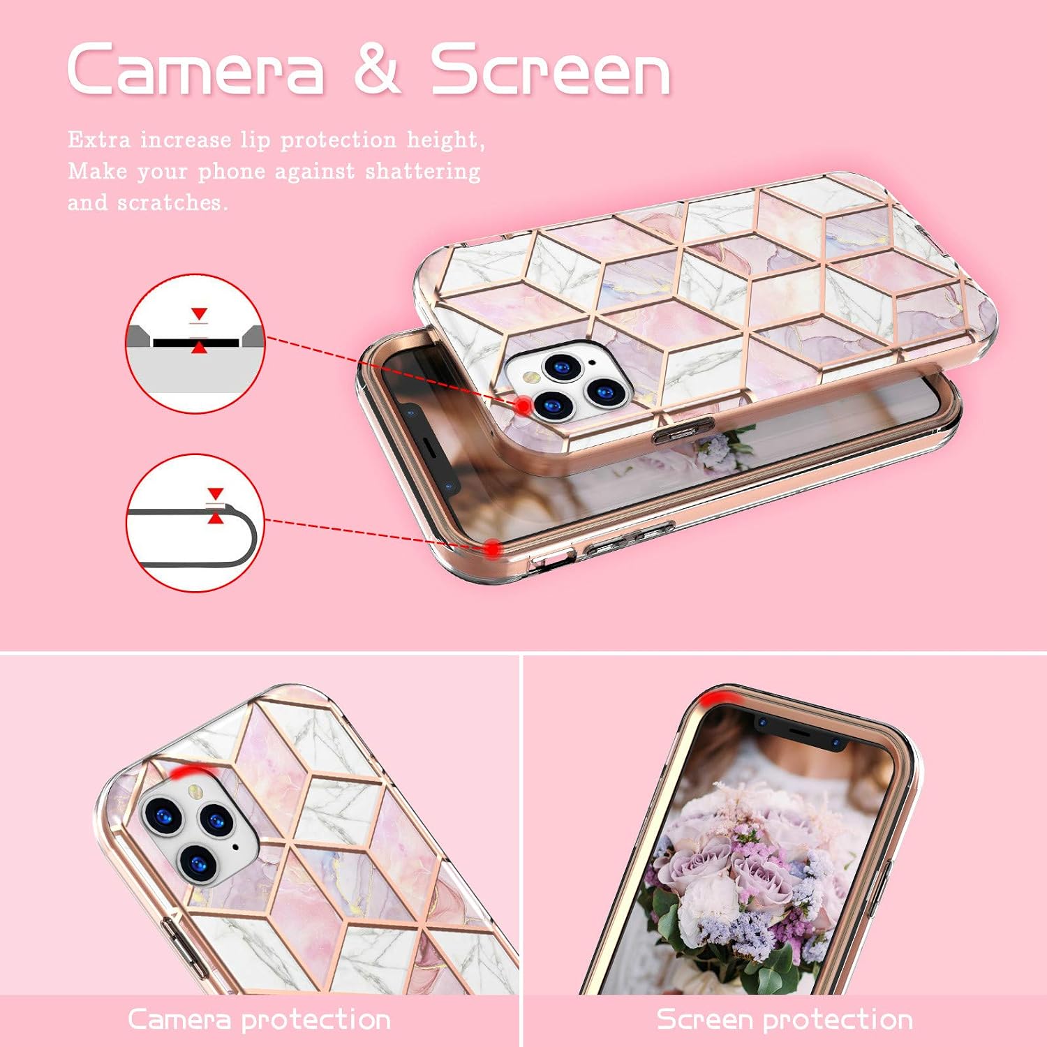 Hasaky Case for Apple iPhone 11 Pro Max Case 6.5 Inch,Dual Layer Hybrid Bumper Rose Gold Marble Design Soft TPU+Hard Back Heavy Duty Anti-Scratch Shockproof Protective Phone Case -Pink/Rose Gold.