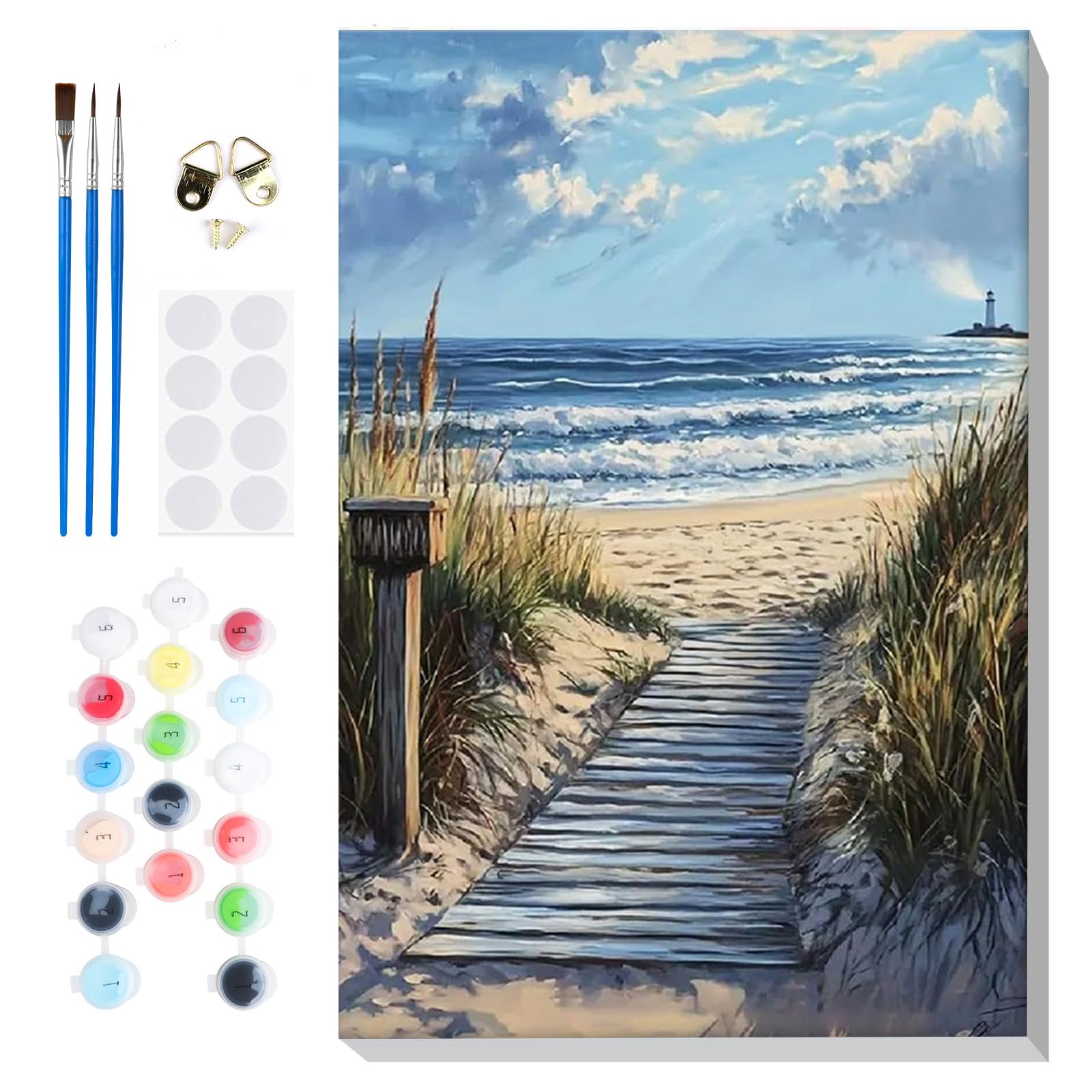 Lxmsja Paint by Numbers Beach for Adults Beginners with Frame, Painting by Numbers Seascape on Canvas, DIY Acrylic Painting Art and Crafts Kit Gifts for Home Wall Decor, 8x12in