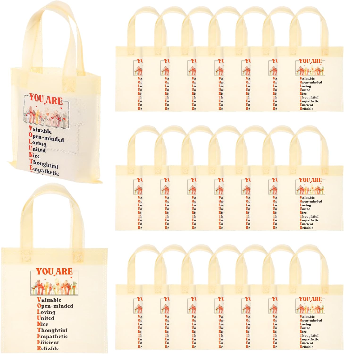 Tallew 50 Pcs National Volunteer Week gift Volunteer Appreciation Gifts Bags Small Non Woven Thank You Theme Bags with Handles for Employee Staff Team Office Social Workers Appreciation