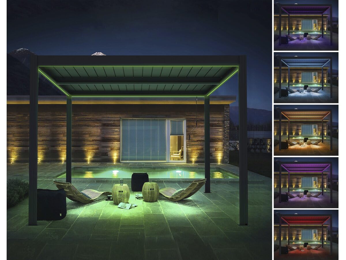 Pergola bioclimatique avec LED et Store en Aluminium Windsor Premium - 3 x 4 m - Gris