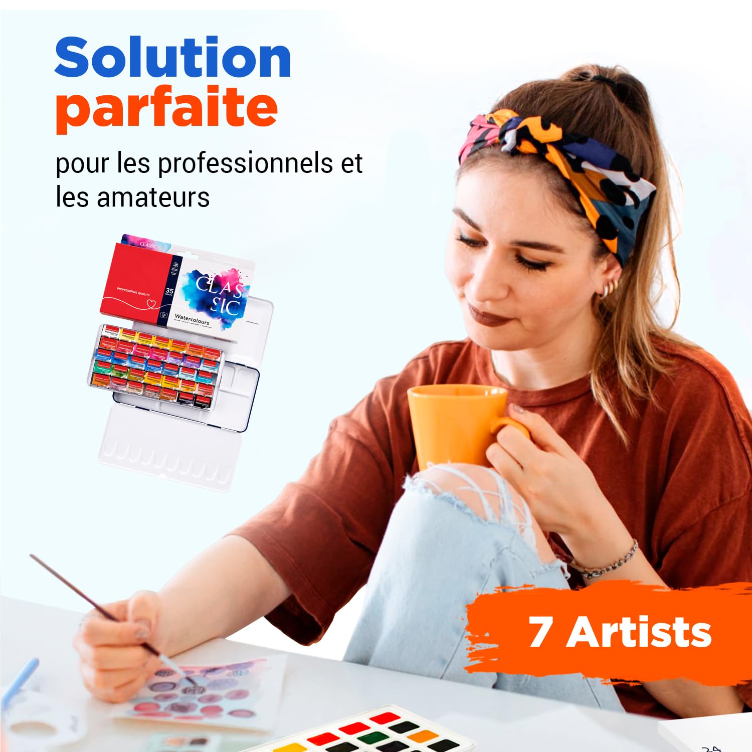 Kit Aquarelle Peinture – 35 x Godet Aquarelles Professionnelle Extra Fine Сlassique | Palette Aquarelle Adulte Portable pour Voyage et L’atelier D’artiste | Coffret en Métal