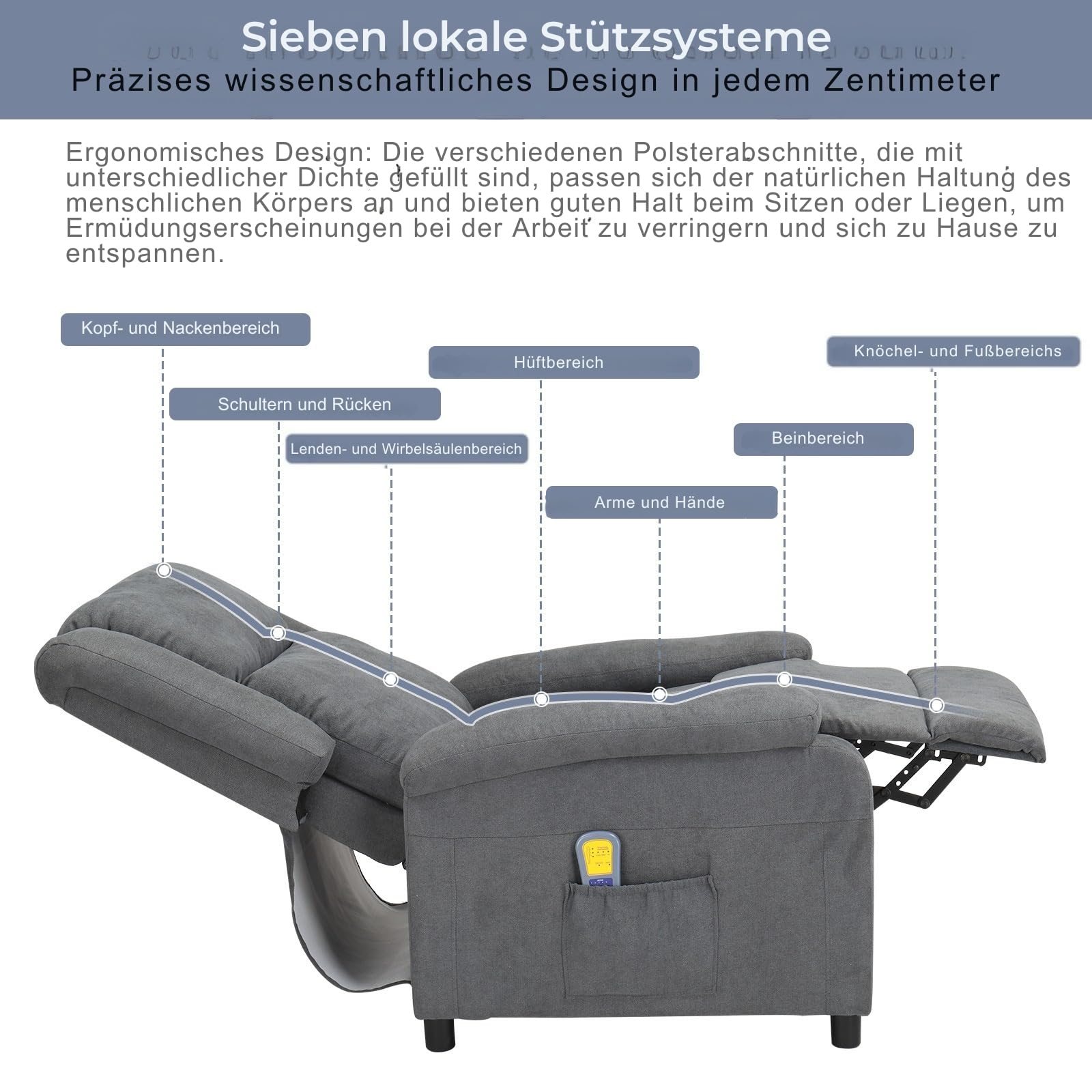 LEADZM Poltrona relax per TV, con poggia gambe regolabili e funzione sdraiata, fino a 120 kg divano singolo