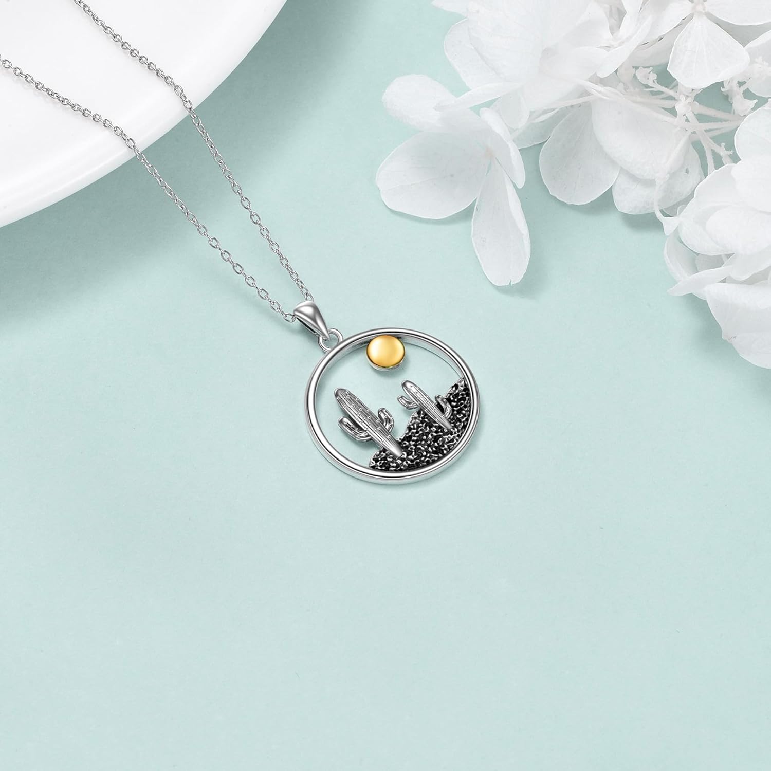 Cactus Gifts for Women 925 Sterling Silver Cactus Pendant Necklace Western Jewelry for Women - Image 2