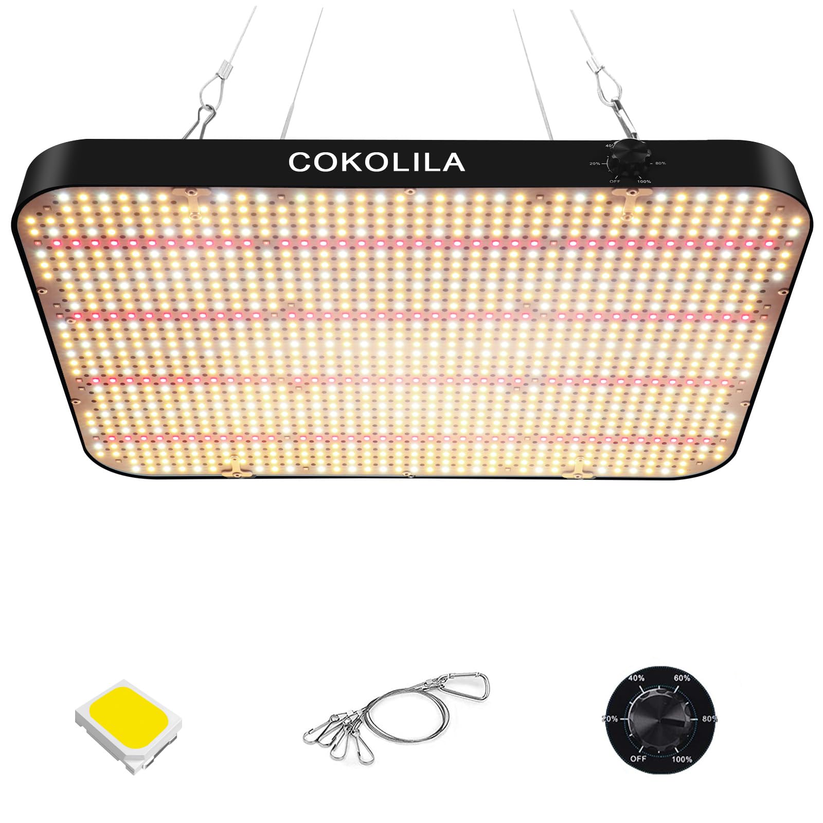 COKOLILA 2000w Dimmerabile Lampada per Piante, High PPFD Sunlike Spettro Completo lampada da coltivazione, luce piante con UV e IR, Funzione catena margherita per piante e verdure da interno