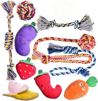 Pets&Goods Dog Rope & Plush Toy Bundle - 5-Pack Durable Rope Toys and 5-Pack Soft Squeaky Plush Toys for Puppies & Small Dogs