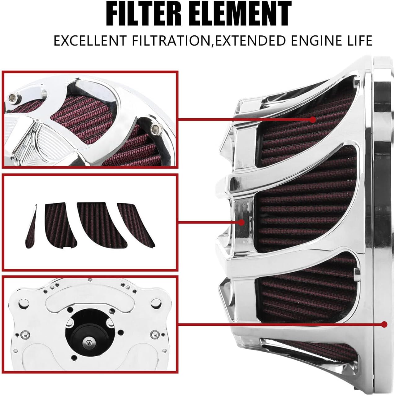 Chrome Air Cleaner Intake Filter 09004-0119 Fits for Dyna Touring Road Glide King Softail Air Cleaner Intake Filter