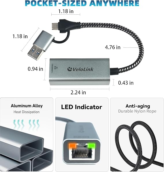 Ethernet to USB Adapter, 1Gbps USB to RJ45 Gigabit LAN, USB 3.0 Ethernet Adapter Compatibility 10/100/1000Mbps. Compatible with Laptops, PC, Mac OS, Linux and More