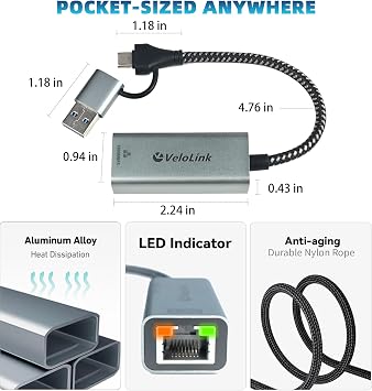 Ethernet to USB Adapter, 1Gbps USB to RJ45 Gigabit LAN, USB 3.0 Ethernet Adapter Compatibility 10/100/1000Mbps. Compatible with Laptops, PC, Mac OS, Linux and More