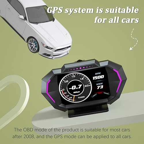 Miniatura 6 de AZIJYV Indicador Obd2 con velocidad, pantalla frontal para coches P24, consumo de combustible, RPM, alarma de sobrevelocidad, velocímetro digital