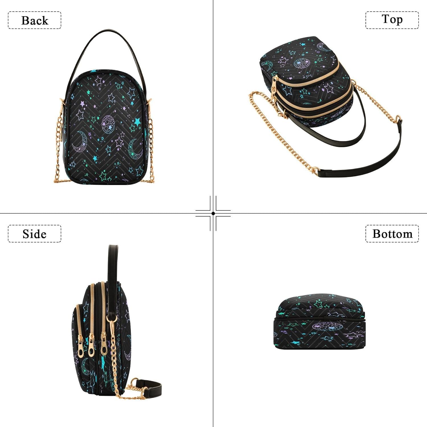 Crossbody Bags Crossbody Purse Chest Bag Golden Sun Moon Stars Boho for Women Trendy