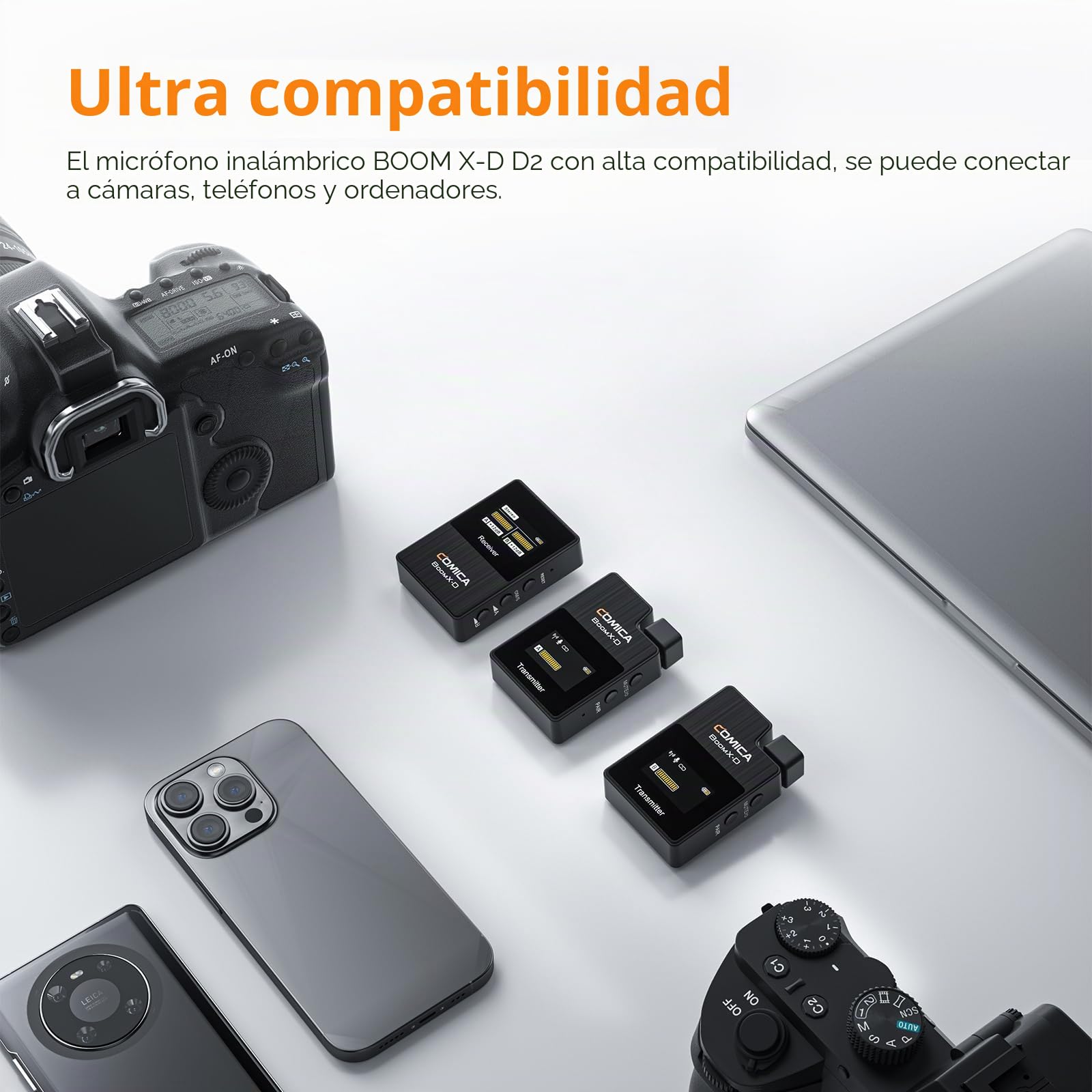 comica Micrófono inalámbrico 2.4G BoomX-D2 Micrófono de Corbata inalámbrico con Funda de Funda, 2 transmisores y receptores y Dual Lapel Mic para DSLR Cámara Laptop PC Smartphone Entrevista