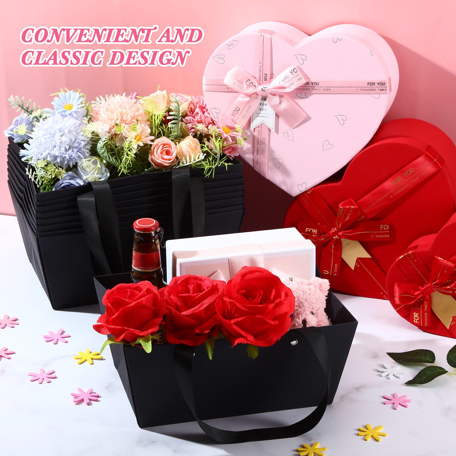 Glenmal 72 cesti regalo con manici, in carta kraft, vuoti, 24 x 16,5 x 10,9 cm, per confezioni regalo, matrimoni, feste, Natale, San Valentino (nero)