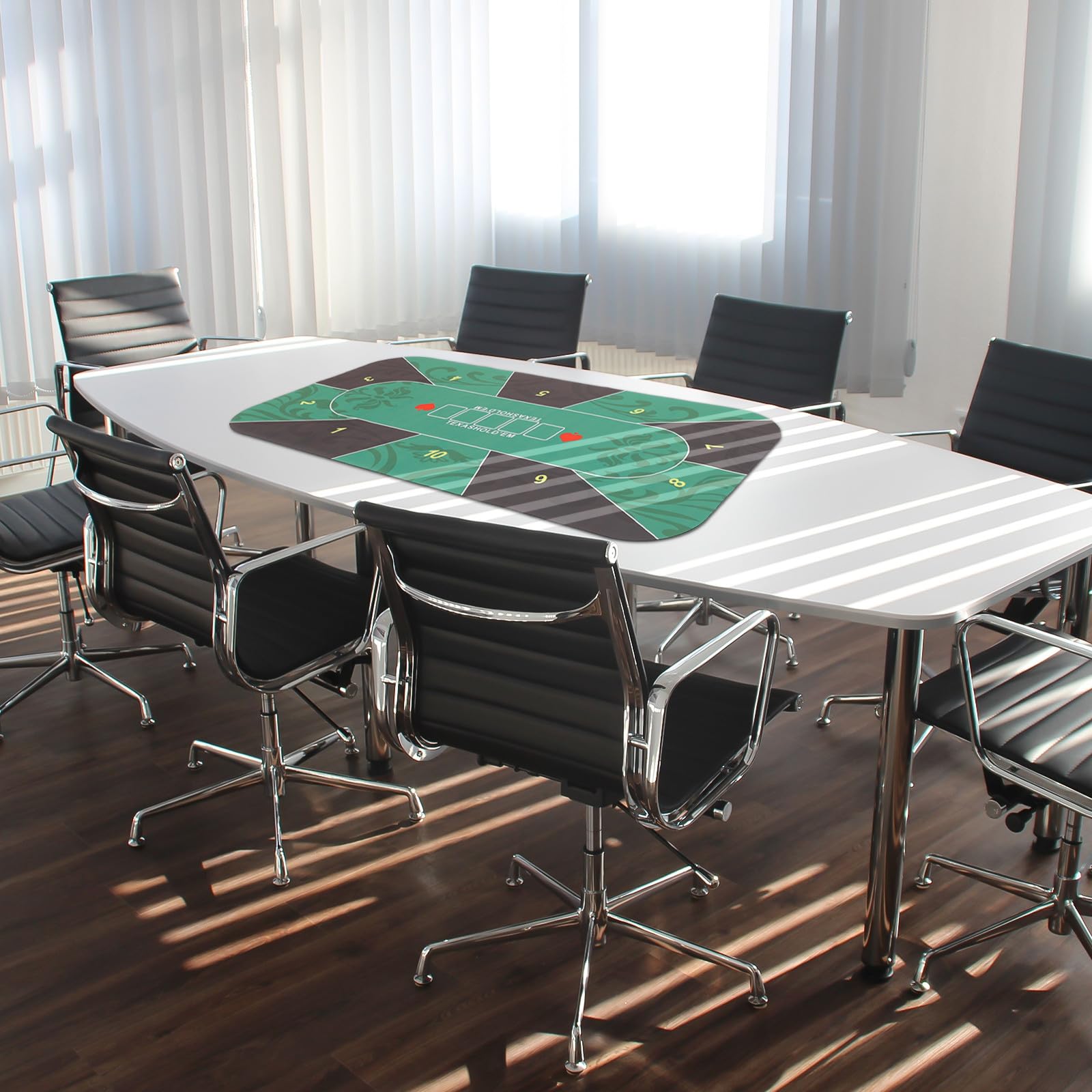 jojofuny rutschfeste Gummimatte für Poker Tisch 10 Personen Rechteckige Pokermatte mit Geräuschreduzierung für Familienspiele und Kartenspiele