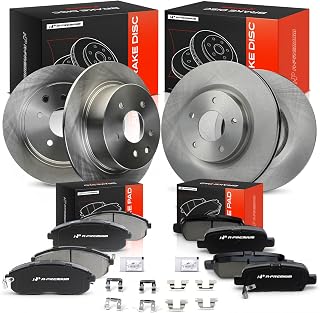 A-Premium Front Vented and Rear Solid Brake Rotors and Ceramic Pads Kit