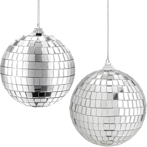 Rocutus Paquete de 4 Bolas de Discoteca con Espejo, Bola de Discoteca Colgante Plateada para Fiestas o Efectos de Luz de DJ, Decoraciones para el