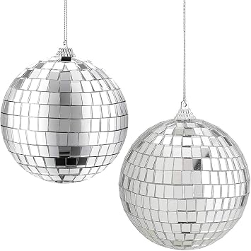 Rocutus 4 Pack Mirror Disco Balls,Silver Hanging Party Disco Ball for Party or DJ Light Effect, Home Decorations, Stage Props, Game Accessories 3.15 Inch