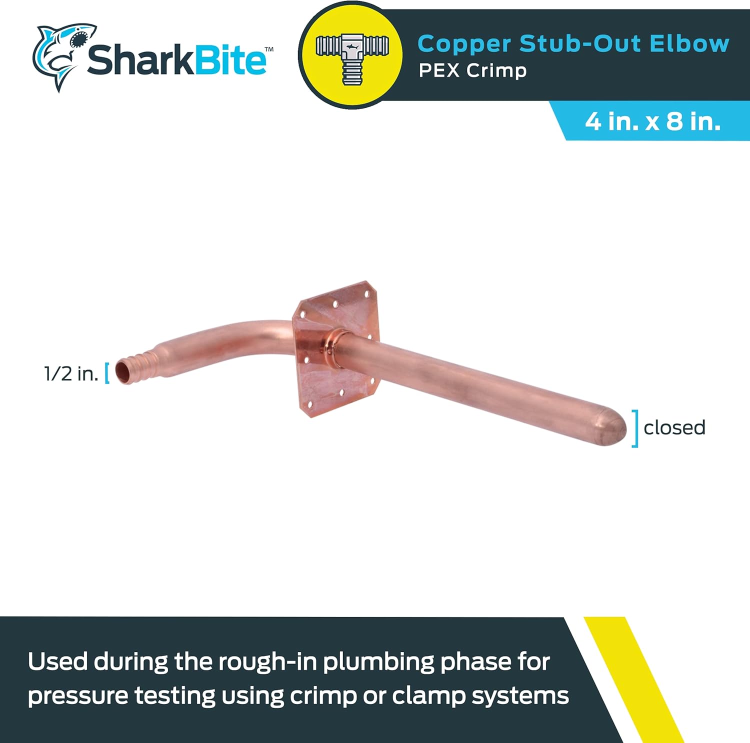 SharkBite 1/2 Inch Crimp Copper Stub Out Elbow with 4 Inch x 8 Inch Bracket, Plumbing Fittings, PEX Pipe, PE-RT, 25094A