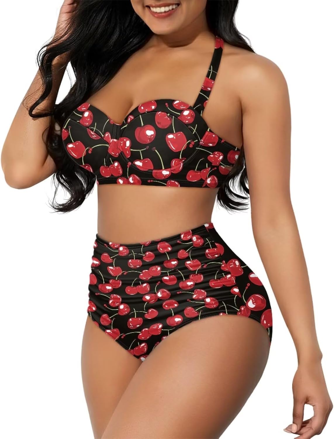 Women's Two Piece Swimsuit Sexy Tummy Control Bikini Sets High Waist Bathing Suits Ruched Ruffle Push Up for Women