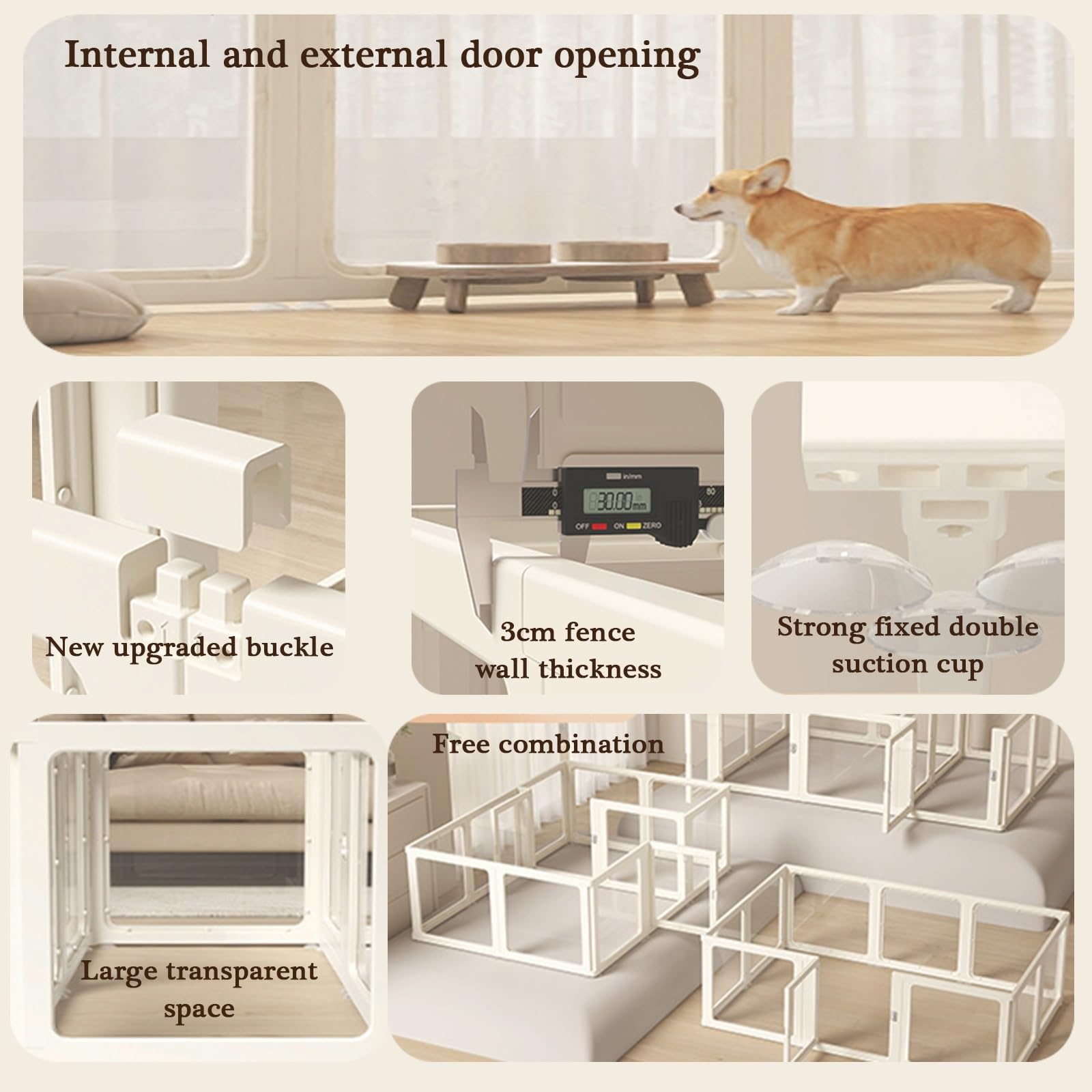 Recinto for Animali Domestici, Box for Cani da Interno Rettangolare,Trasparente Sala Parto Cane Modulare,Spessore Muro Recinzione 3 cm,A75cm,Sicuro e Stabile(H75CM,C-186x66cm/73X26IN)