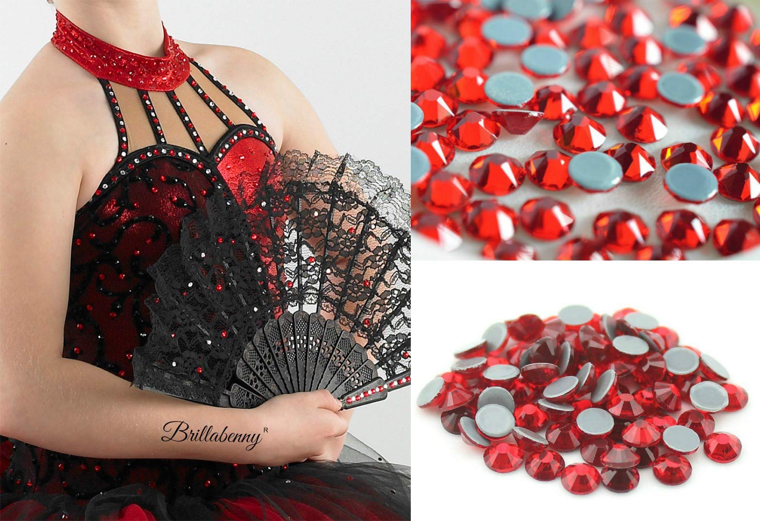 Brillabenny Cristaux Strass Rouge Light SIAM thermocollants de qualité supérieure Hotfix Rhinestone Crystal Robe patinage danse (1400, SS20/5 mm