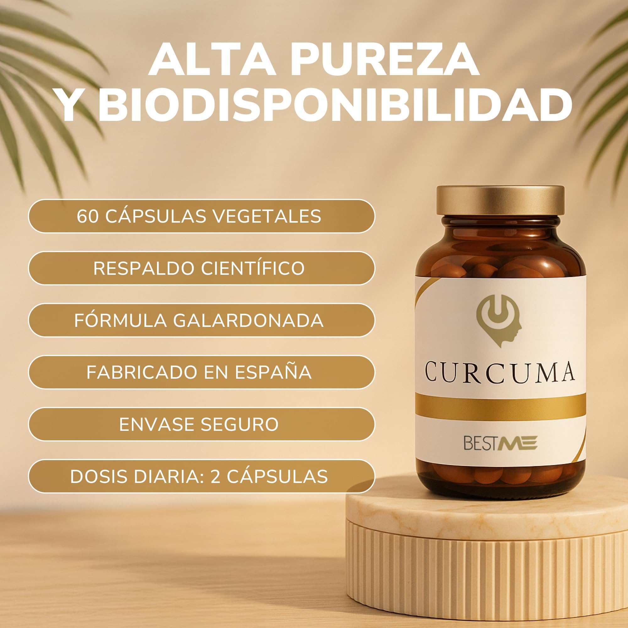 BESTME - Cúrcuma Curcumina con Pimienta Negra y Piperina X8 Absorción Cursol (Alta Potencia) Apoyo Antioxidante y Digestivo, 60 Cápsulas Naturales y sin Aditivos