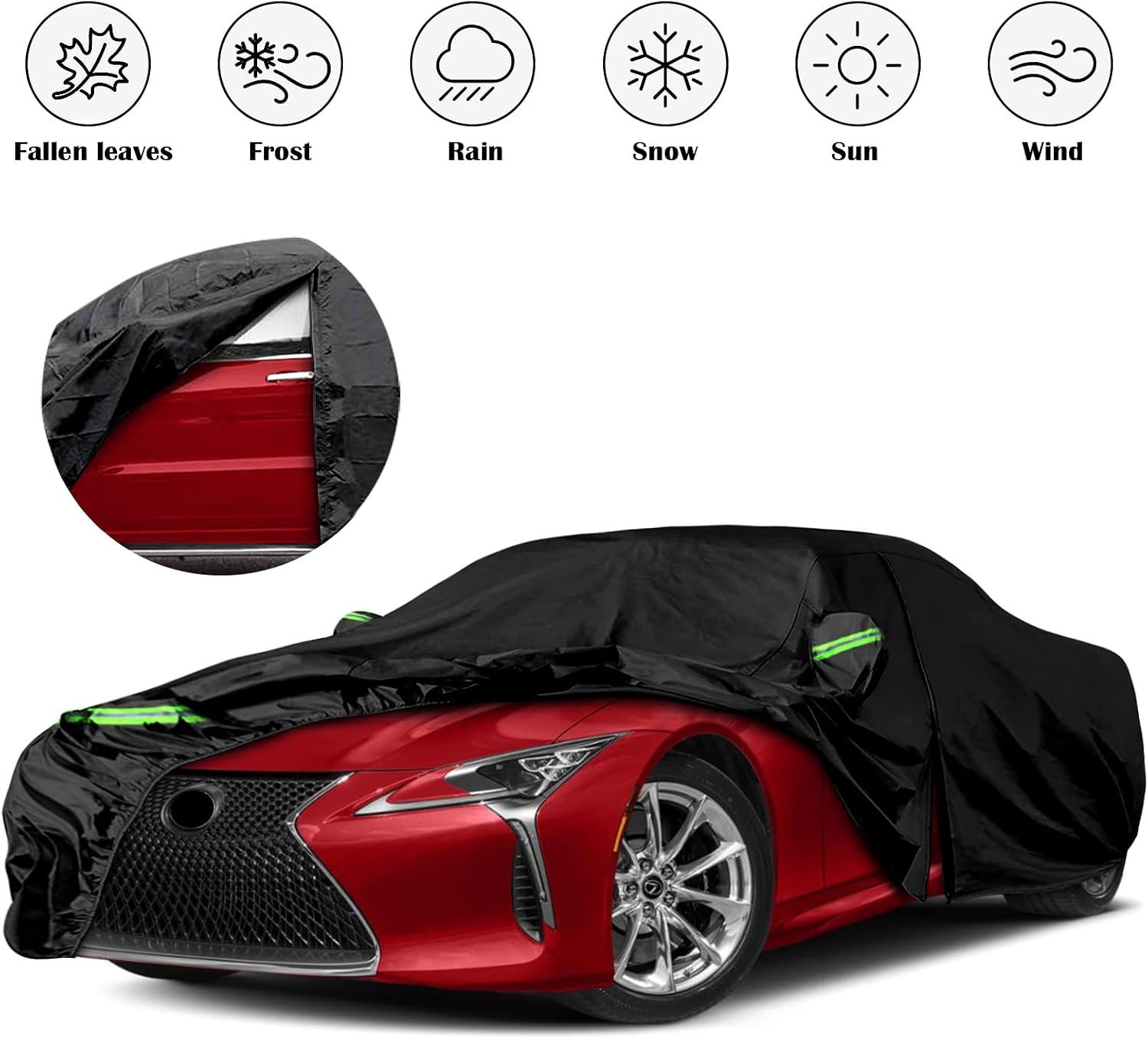 Waterproof Car Cover Replace for 2018-2025 Lexus LC 500 500h, 6 Layers All Weather Car Cover with Zipper Door & Windproof Bands for Snow Rain Dust Hail Protection