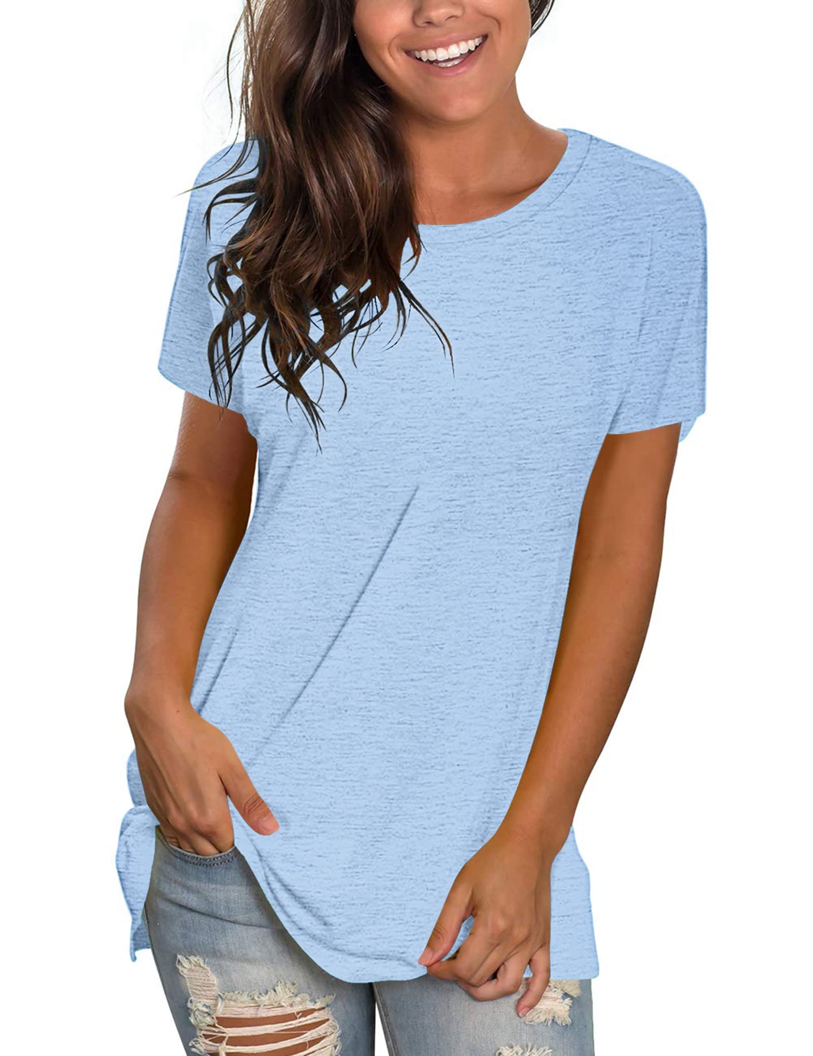 Womens T Shirts Short Sleeve Crewneck Loose Summer Tees Basic Tops
