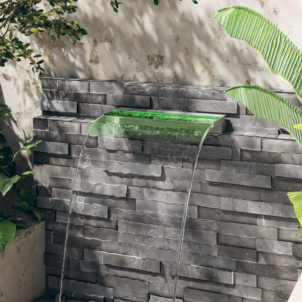 vidaXL Fuente Cascada con LED RGB para Jardín Estanque Piscina Patio Exterior Aporte Decorativo Relajante Luces Sonido Vista Acero Inoxidable