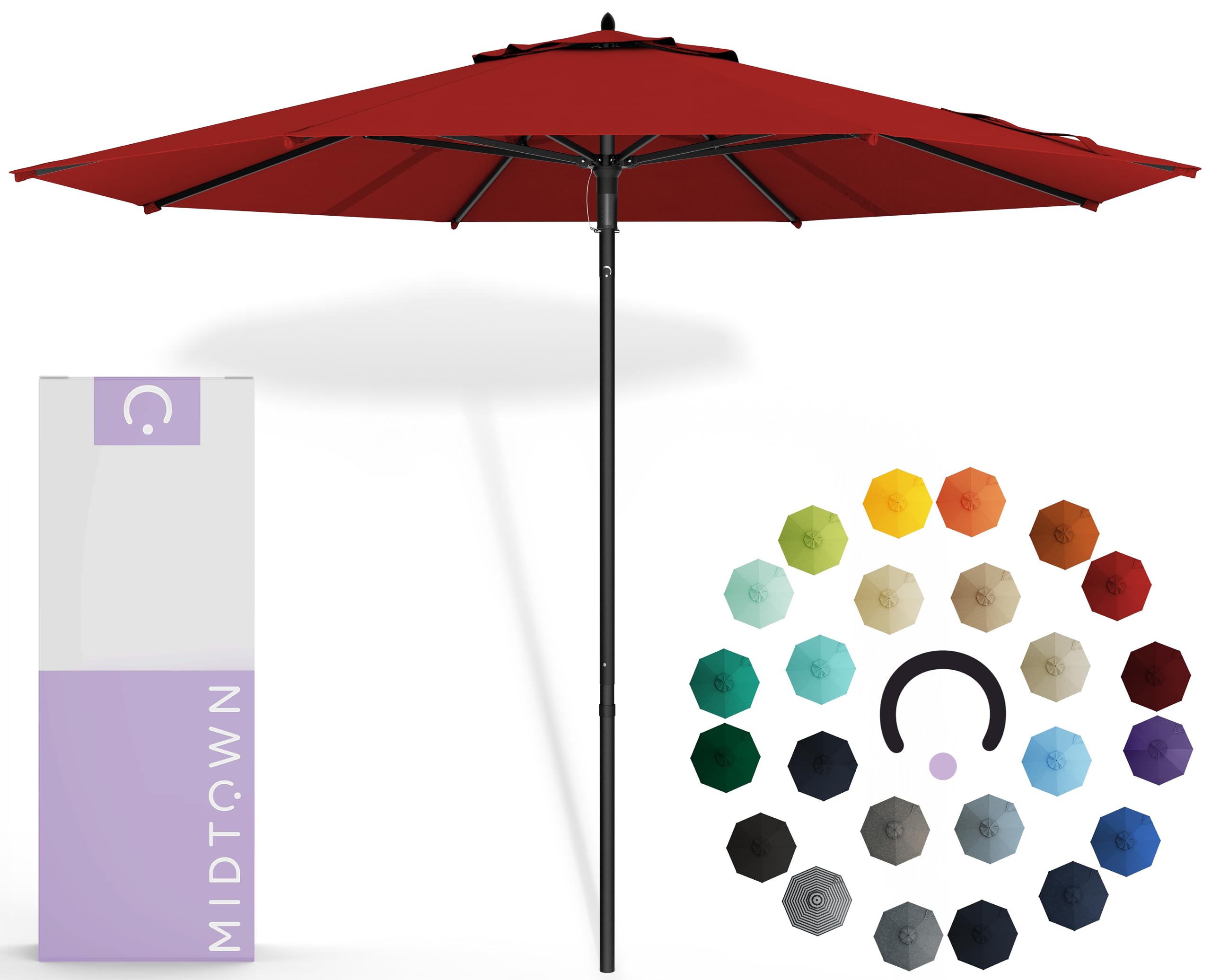Midtown Umbrellas Push Pop Sunbrella Umbrella 9 Feet Outdoor Umbrella in Red Fabric - Patio Umbrella, Backyard Umbrella, Garden Umbrella, Picnic Table