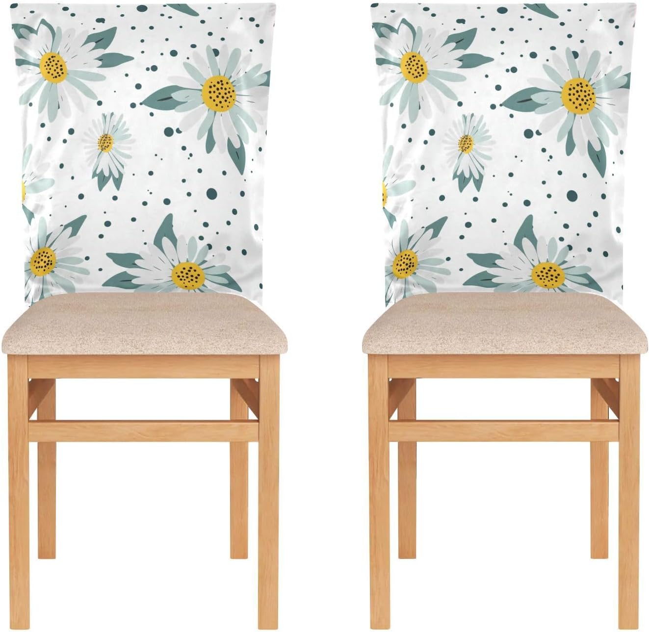 ALAZA Daisy Flowers Polka Dots Chair Back Cover Set of 6, Washable Reusable Removable Chair Slipcovers Decorative Chair Cover for Home Kitchen Wedding Party