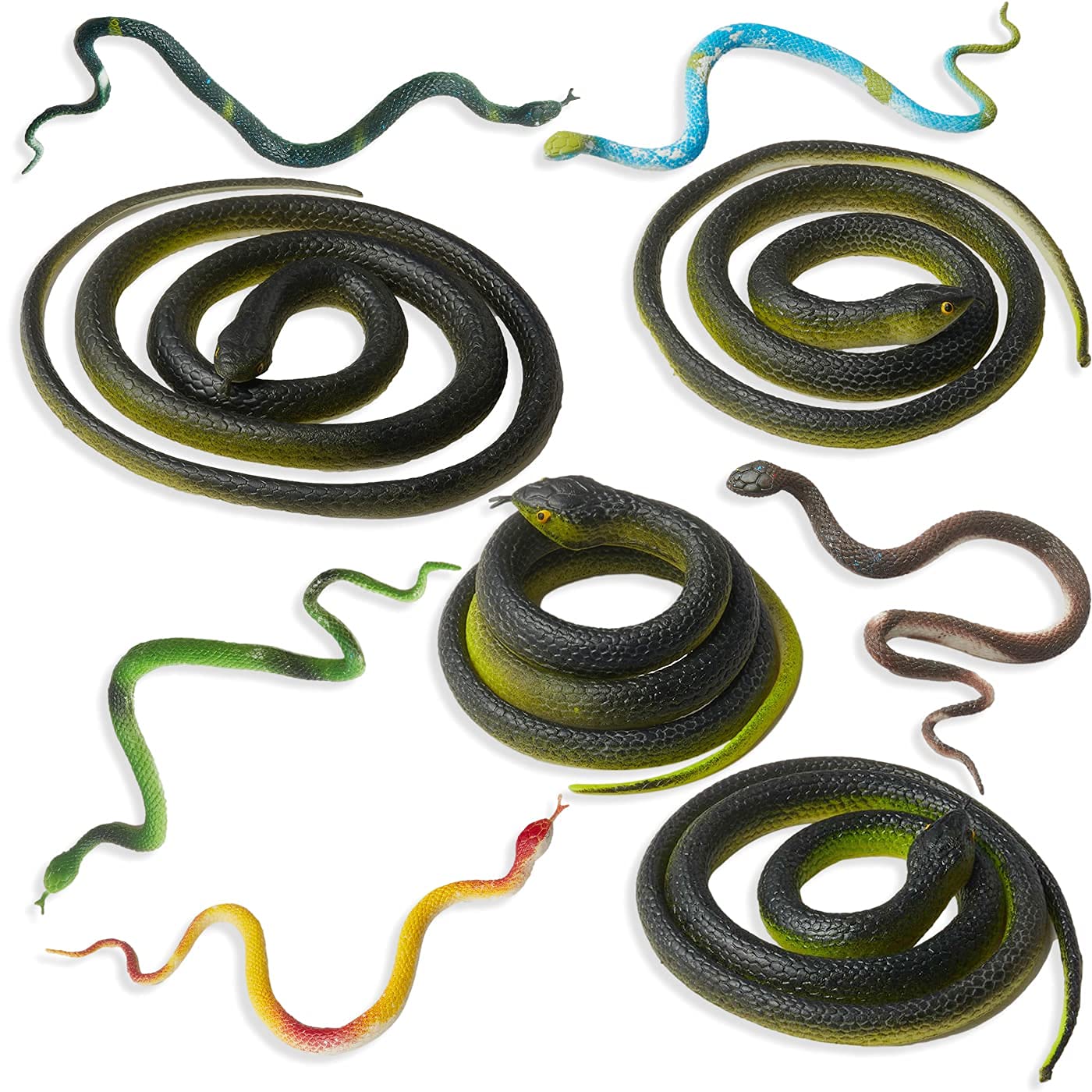 NANASO 9 in 1 Rubber Snakes Looks Supper Real, Realistic Snakes Pretty Good Gag, Halloween Props, Medusa Costume, Fake Snakes Helping Save Garden