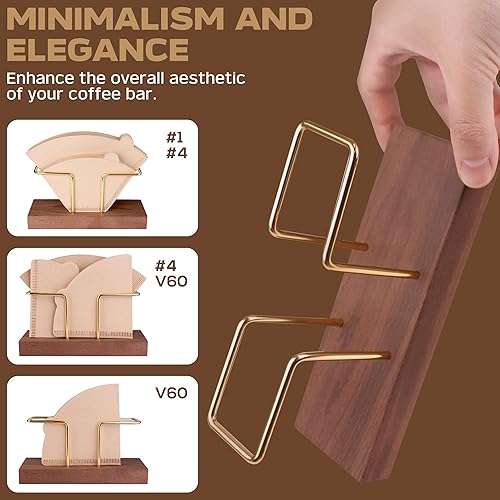 Miniatura 3 de Soporte para filtro de café, estante de nogal negro y latón, contenedor de filtro de café para barra de caféhogaroficina, compatible con filtro de