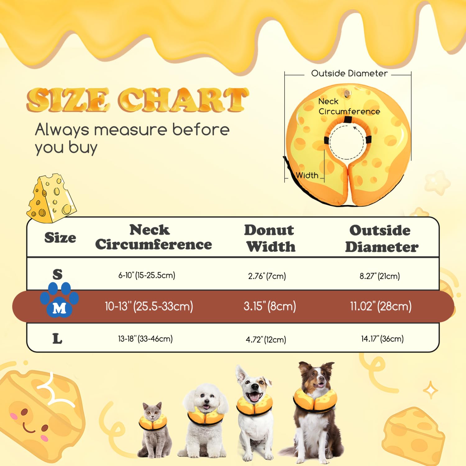 Nobleza Inflatable Dog Collar for After Surgery Recovery Collars for Dogs Neck Donut Collars Dog Cone Collar Soft Pet Inflatable Cone for Dogs Cat Blow Up Pet Surgery Recovery Cones Medium Yellow - Image 2