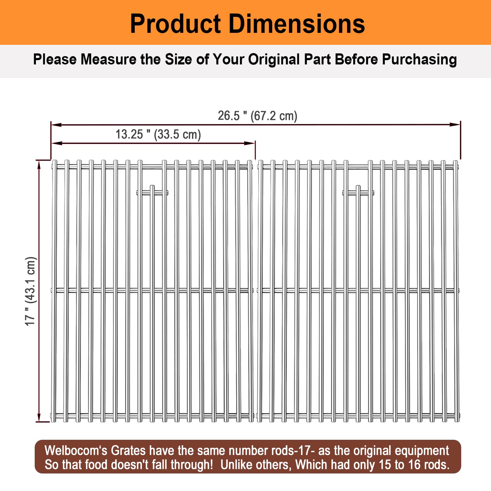Rejillas de cocción de 17 pulgadas para Home Depot Nexgrill 720-0830H 720-0830D 720-0783E 720-0888; rejillas de cocción de acero inoxidable 304 para parrillas Uniflame y Kenmore; rejillas de