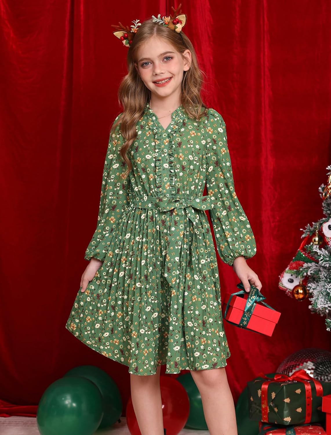 GRACE KARIN Girls Long Sleeve Fall Dress Floral Pleated Casual Holiday Party Teen Flower Dresses Size 6-14Y - Image 7