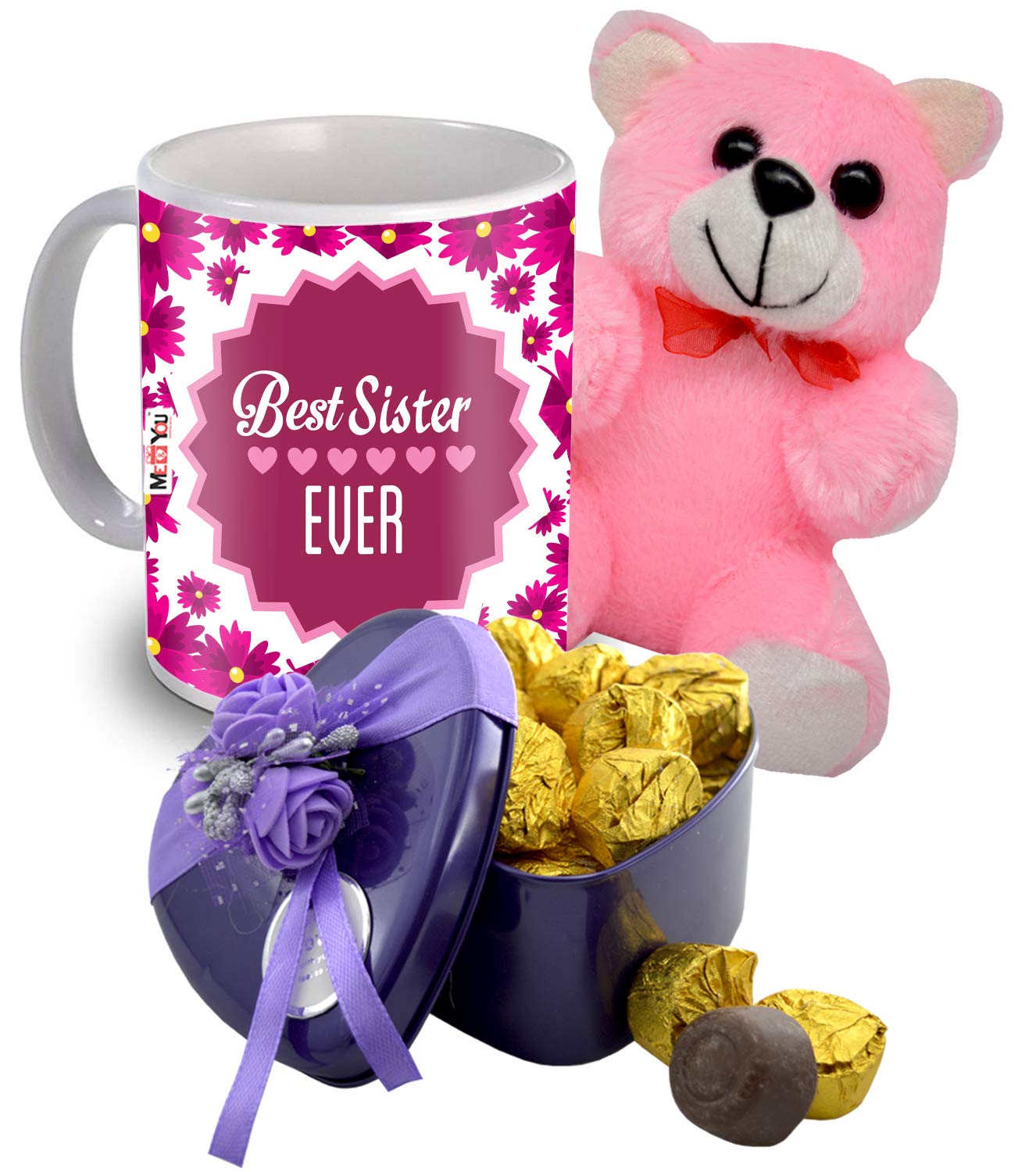 Midiron Best Sister Ceramic Mug With Chocolate, Pink Teddy Gift Pack