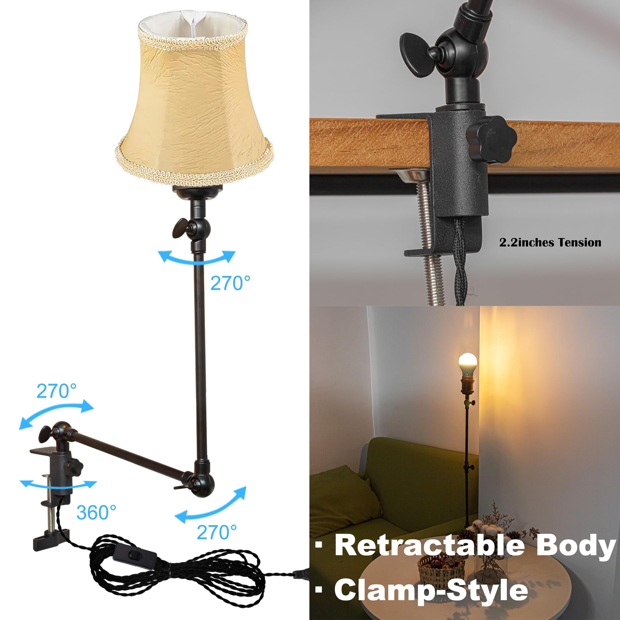 Klemmleuchte mit Fernsteuerung,1 Packung Leselampe mit 2,5 m Kabel, Dimmbar Nachttischlampe,Augenpflege Schreibtischlampe für Büro Heimgebrauch, E27 Lampenhalterung - DZ0332/20