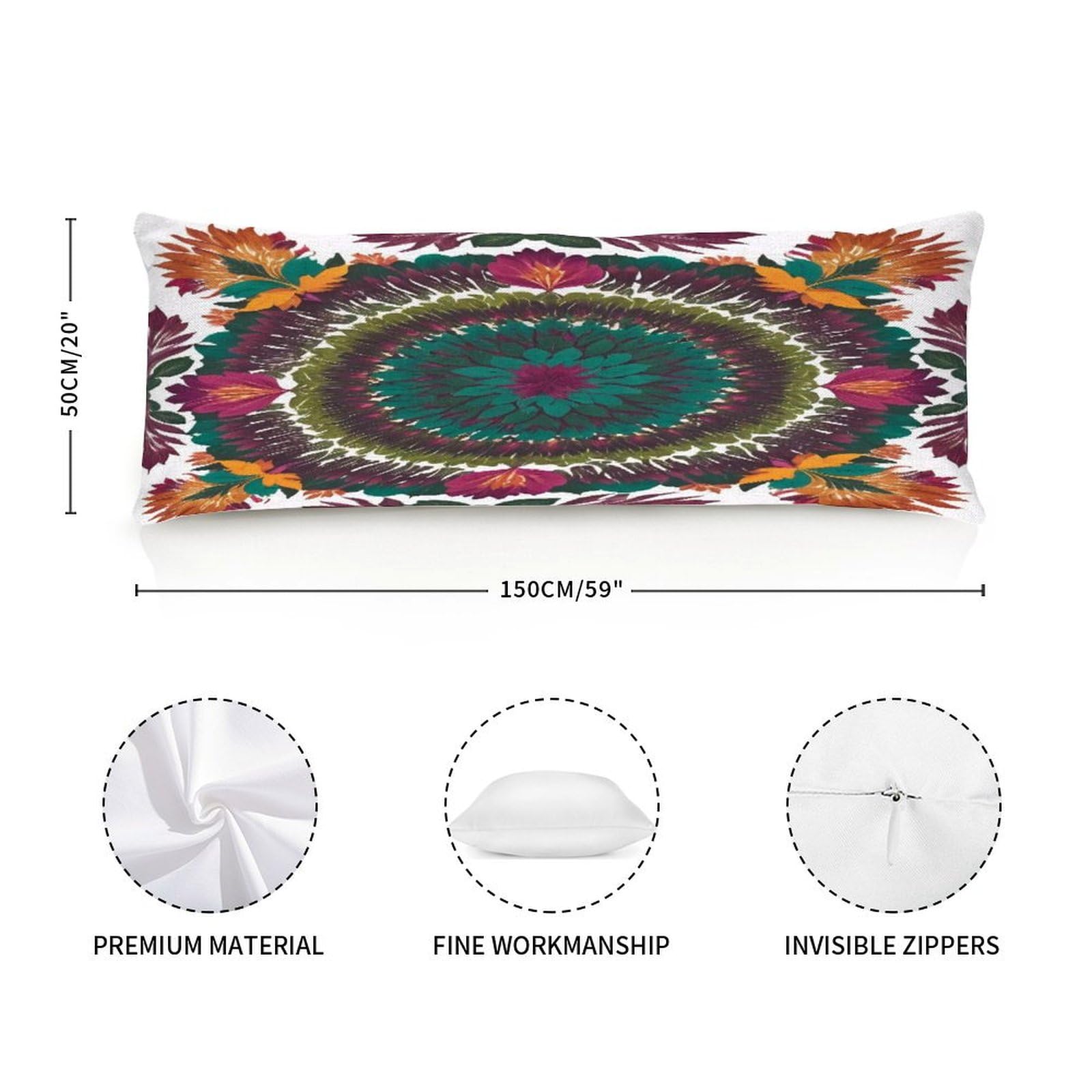 Chinese Style Zipped Body Pillow Case Cover,Watercolor Portuguese Abstract Damask Decorative Rectangle Accent Long Body Pillowcase 20x59in Mother's Day Birthday Gifts Christmas for Women Girl Mom