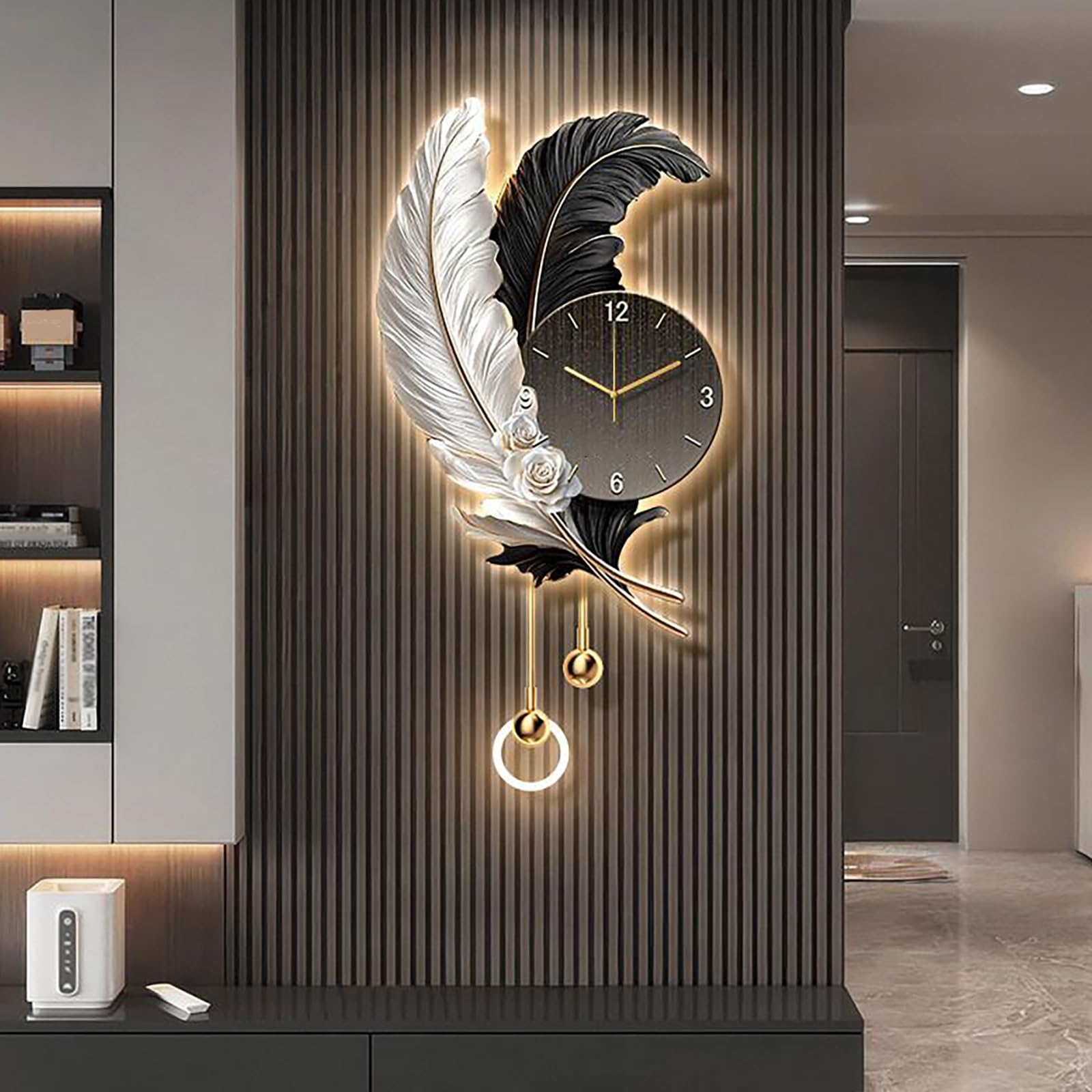 Horloge Murale Silencieuse avec Éclairage LED et Effet 3D Acrylique pour Décoration de Salon