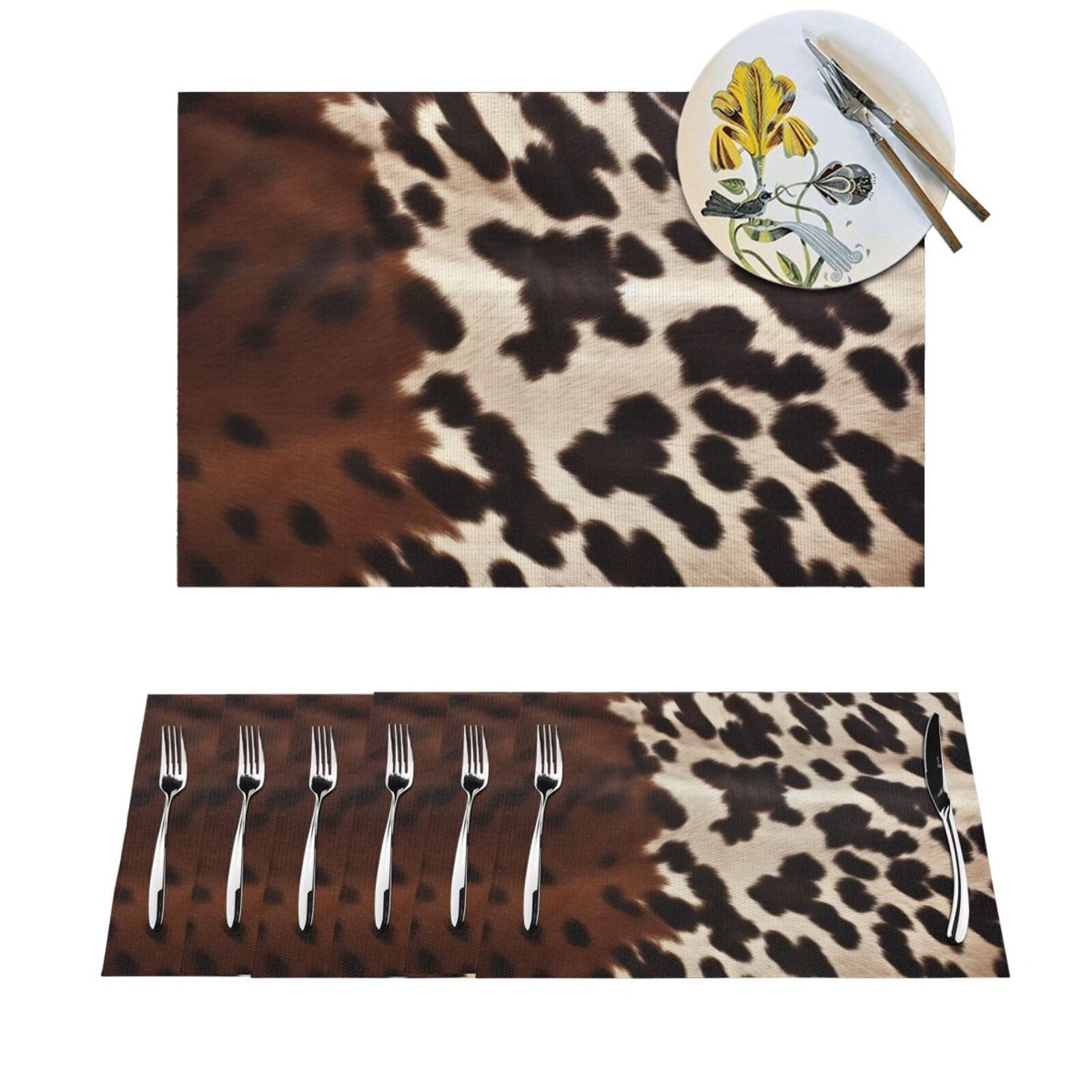 Set de table résistant à la chaleur et lavable en PVC marron effet cuir de vache