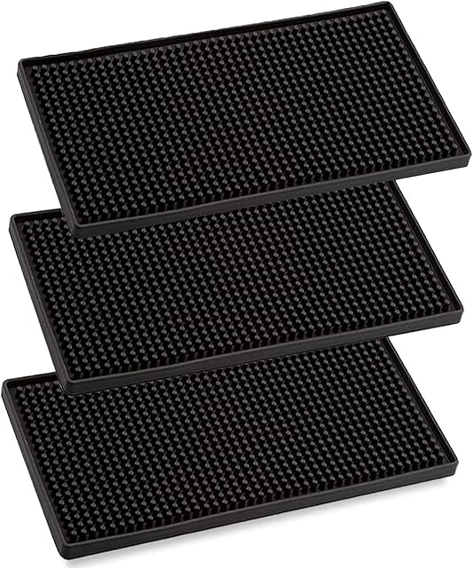 Bar Mat 3Pcs Non Slip Rubber Bar Service Mat Thick Durable Countertop Spill Mats for Kitchen Restaurants Coffee Bars Counter-Top (12 * 6in , Black)