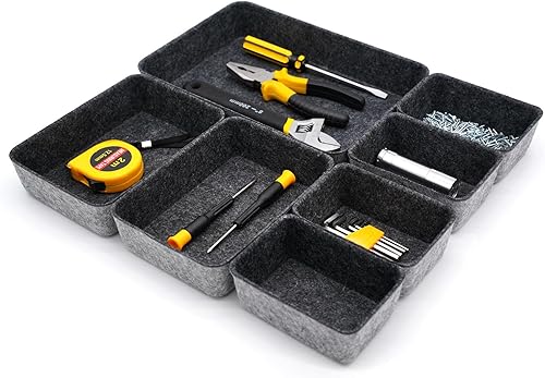 Miniatura 5 de Welaxy Bandeja organizadora de cajones, papelera de almacenamiento de fieltro para oficina, caja de escritorio pequeña y poco profunda, divisores de