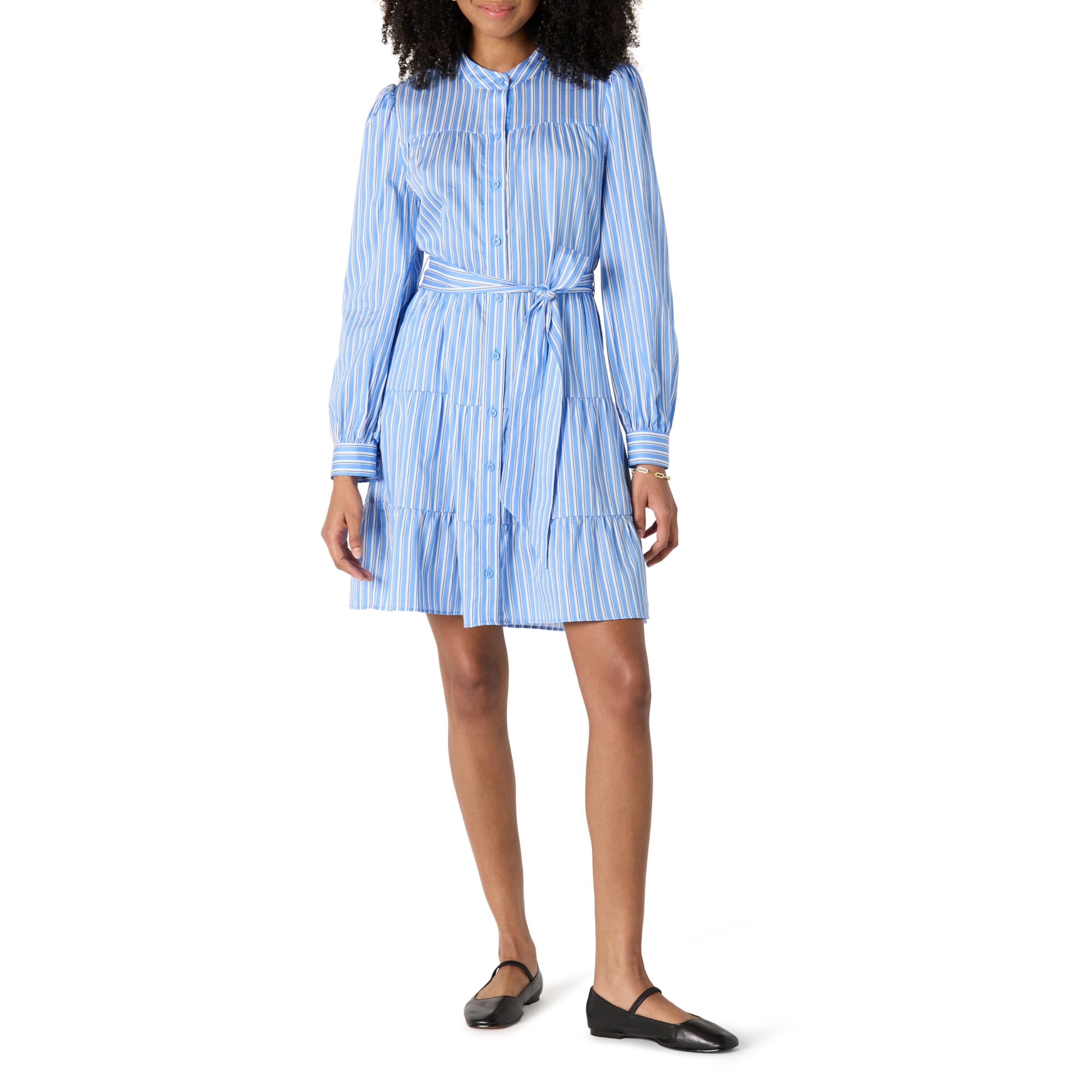 Amazon Essentials Femme Robe Chemise à Volants en Satin de Coton, Coupe Classique