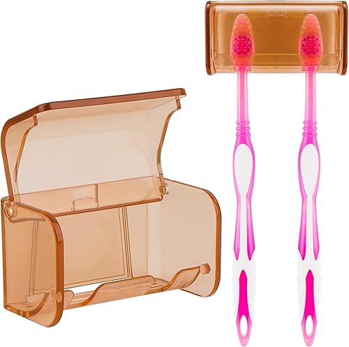 Soporte para cepillos de dientes montado en la pared con cubierta para baño, 2 ranuras organizador de almacenamiento de cepillos de dientes para